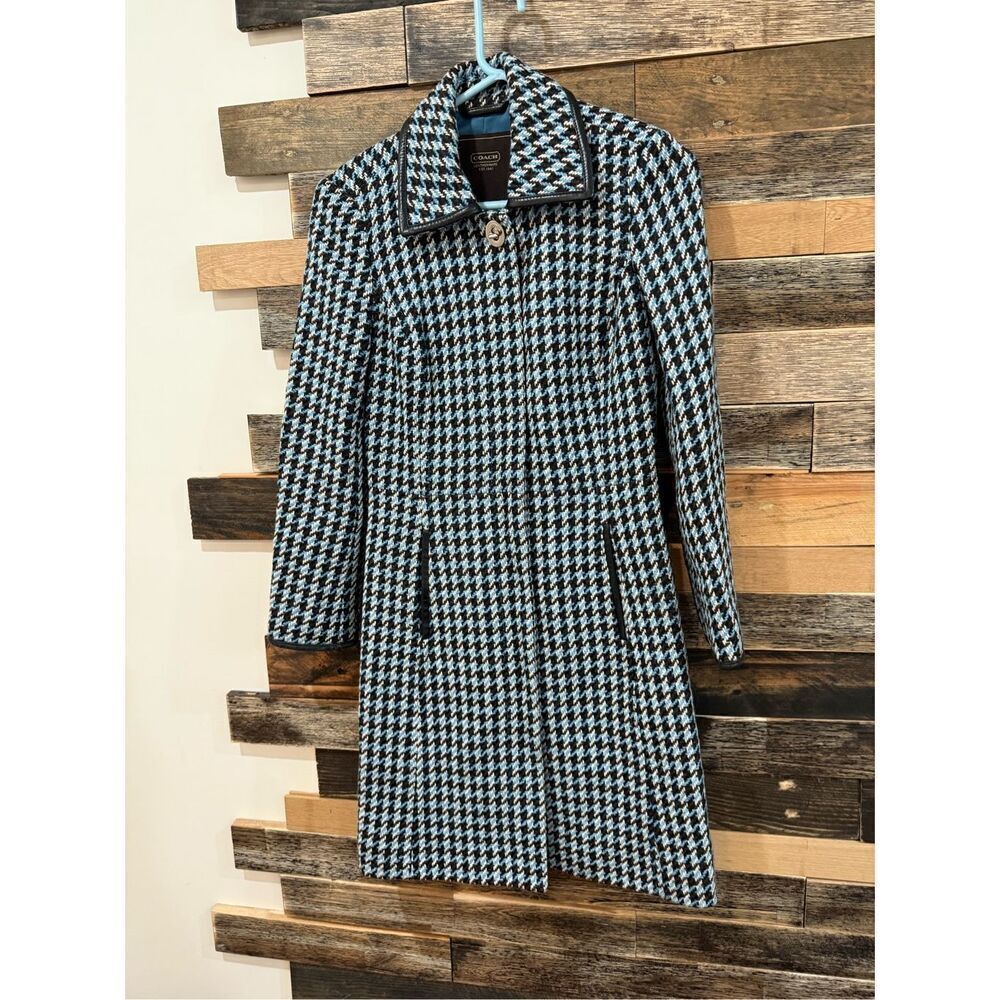 COACH Tweed Woven Wool Blue & Brown Coat Size XS